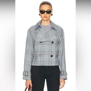 Burberry Gray Plaid Double-Breasted Pea Coat
